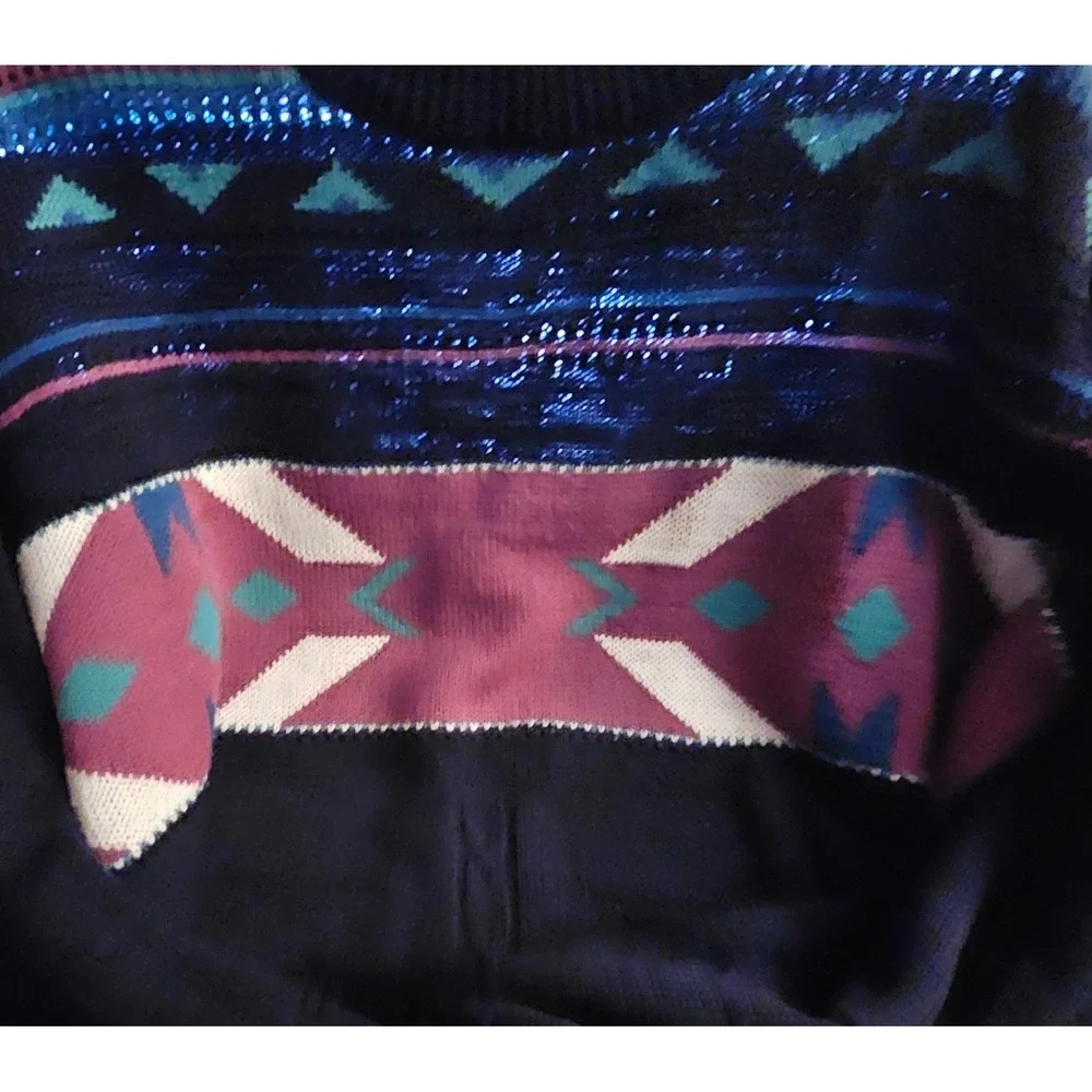 Vintage Jed‎ Wear Men's Geometric Pattern Sweater XL Blue Pink Teal